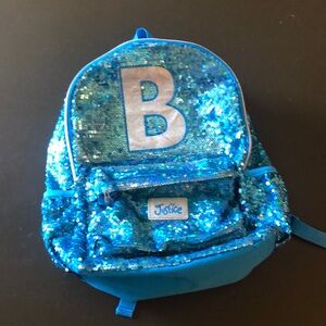 Justice Bookbag Blue Sequin letter B on front regular size kids girls Backpack